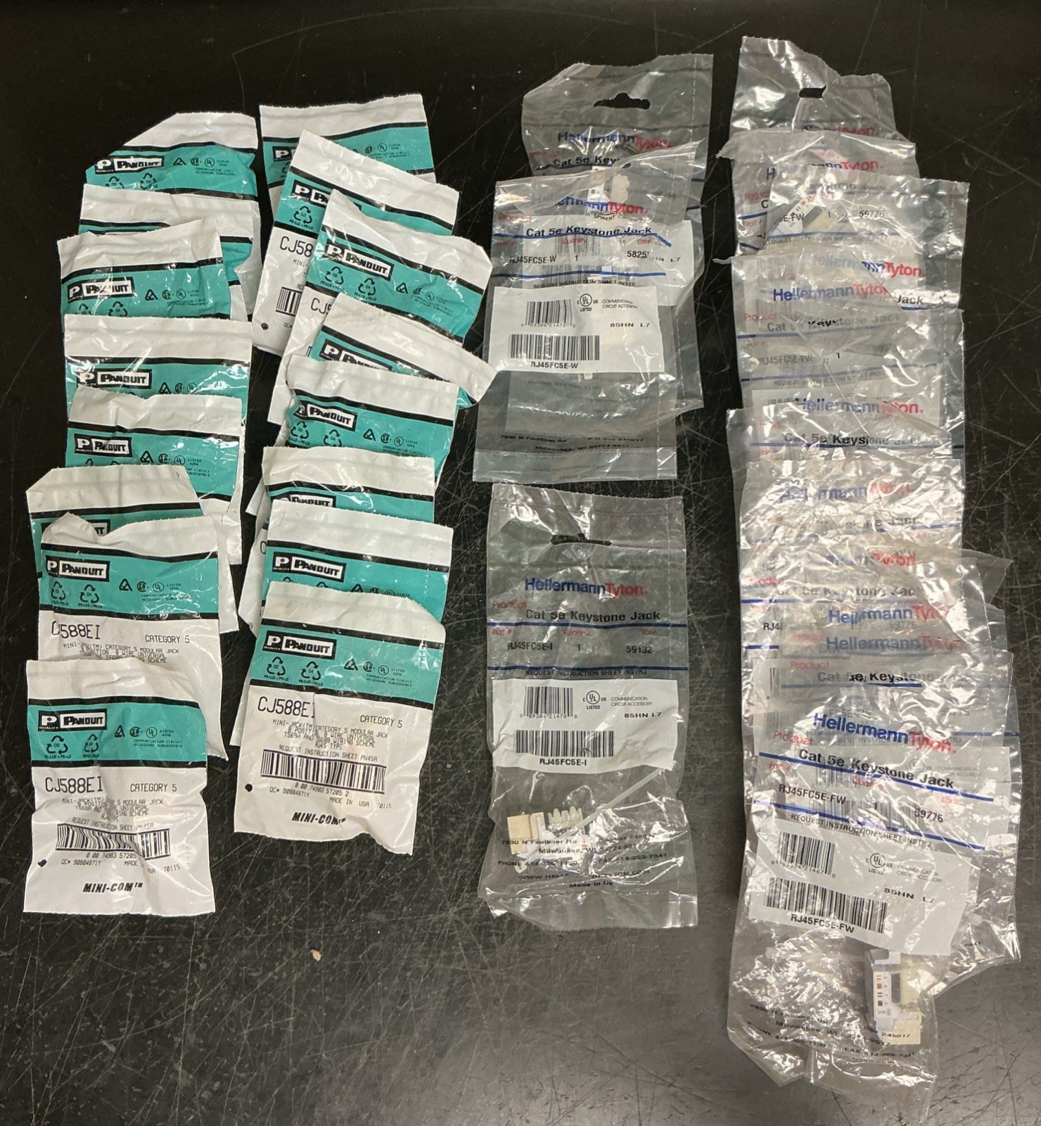 Lot of 16 Panduit Mini Jacks CJ588EI & 13 Hellermann Tyton Keystone Jacks