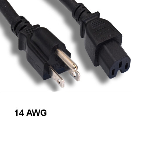 Kentek 3Ft NEMA 5-15P to IEC-60320 C15 Power Cord 14AWG 15A 125V SJT Data Center
