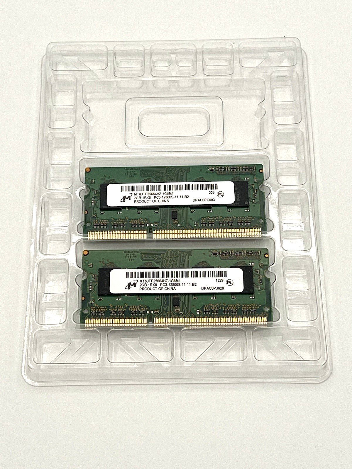 Package of Two (2) Micron 2GB 1Rx8 PC3 12800S-11-11-B2 DPACKQP001(2GB x 2 = 4GB)