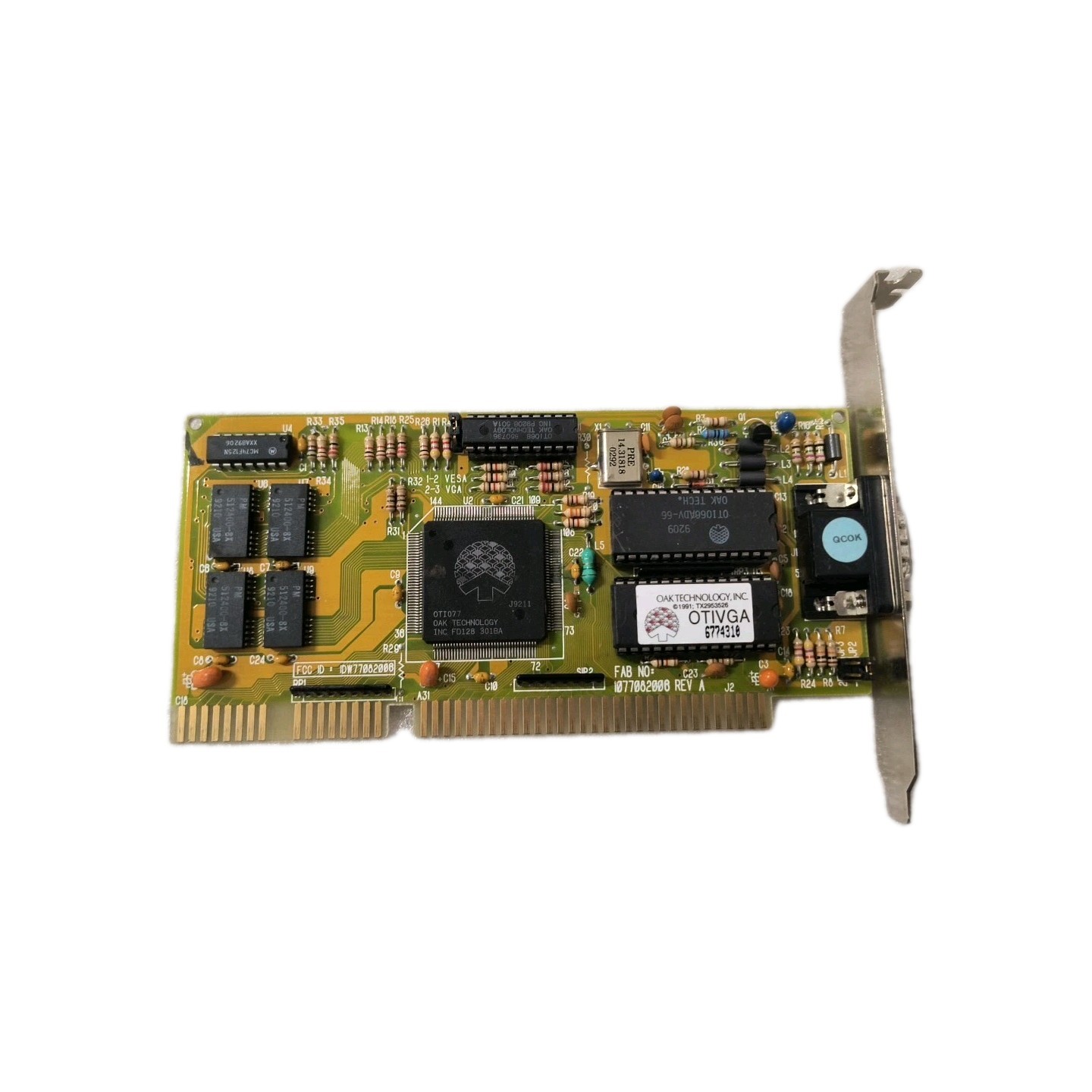 RARE VINTAGE OAK TECHNOLOGY OTI007 OTIVGA 512K 16 BIT ISA VGA IDW77082006 MXB63
