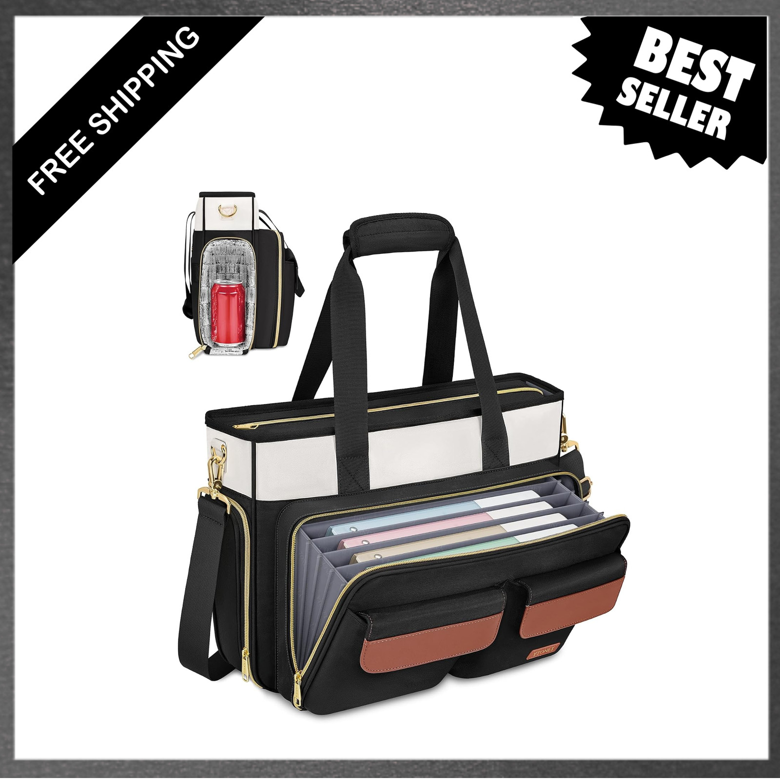 Teacher Bag for Women, 15.6 Inch Laptop Tote Bag with Cup Holder, Waterproof