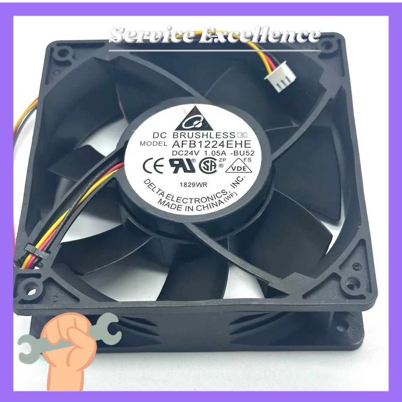 Delta AFB1224EHE BU52 DC 24V 1.05A 120x120x38mm 3-Wire Server Cooling Fan 