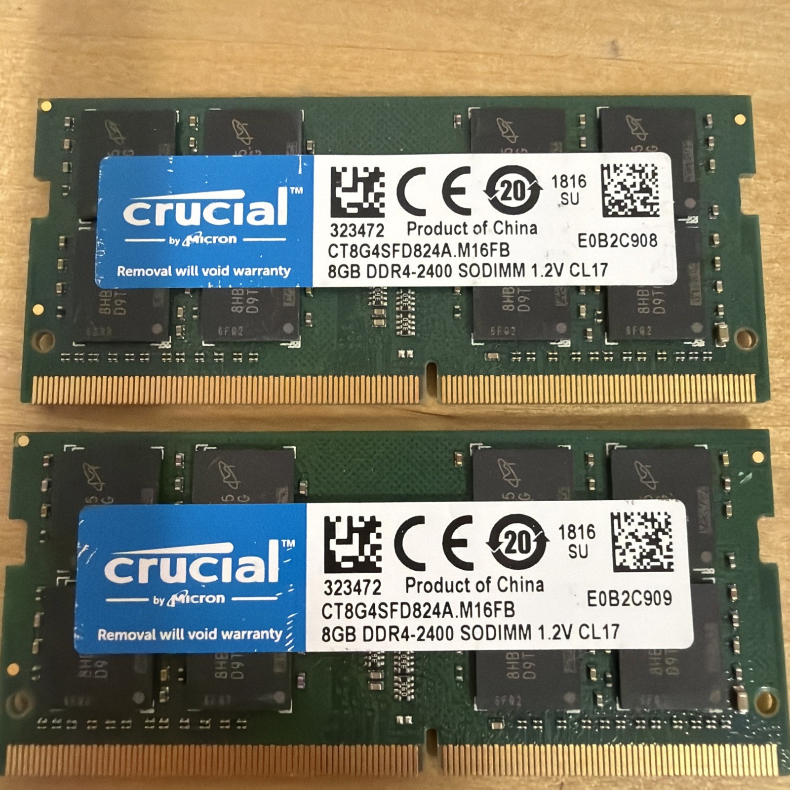 Lot of 2 - Crucial Micron 8GB (1x8GB) RAM DDR4 2400MHz CT8G4SFD824A