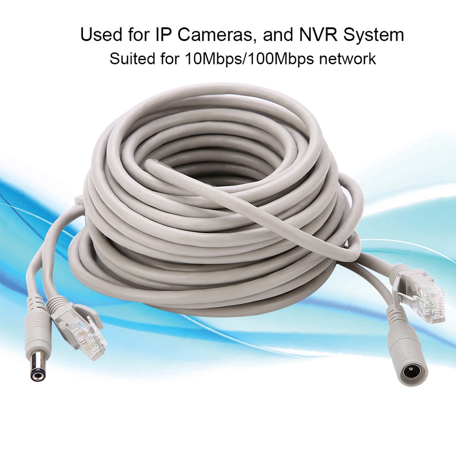 5M/10M/15M/20M RJ45+DC Ethernet CCTV Cable For IP Cameras NVR System