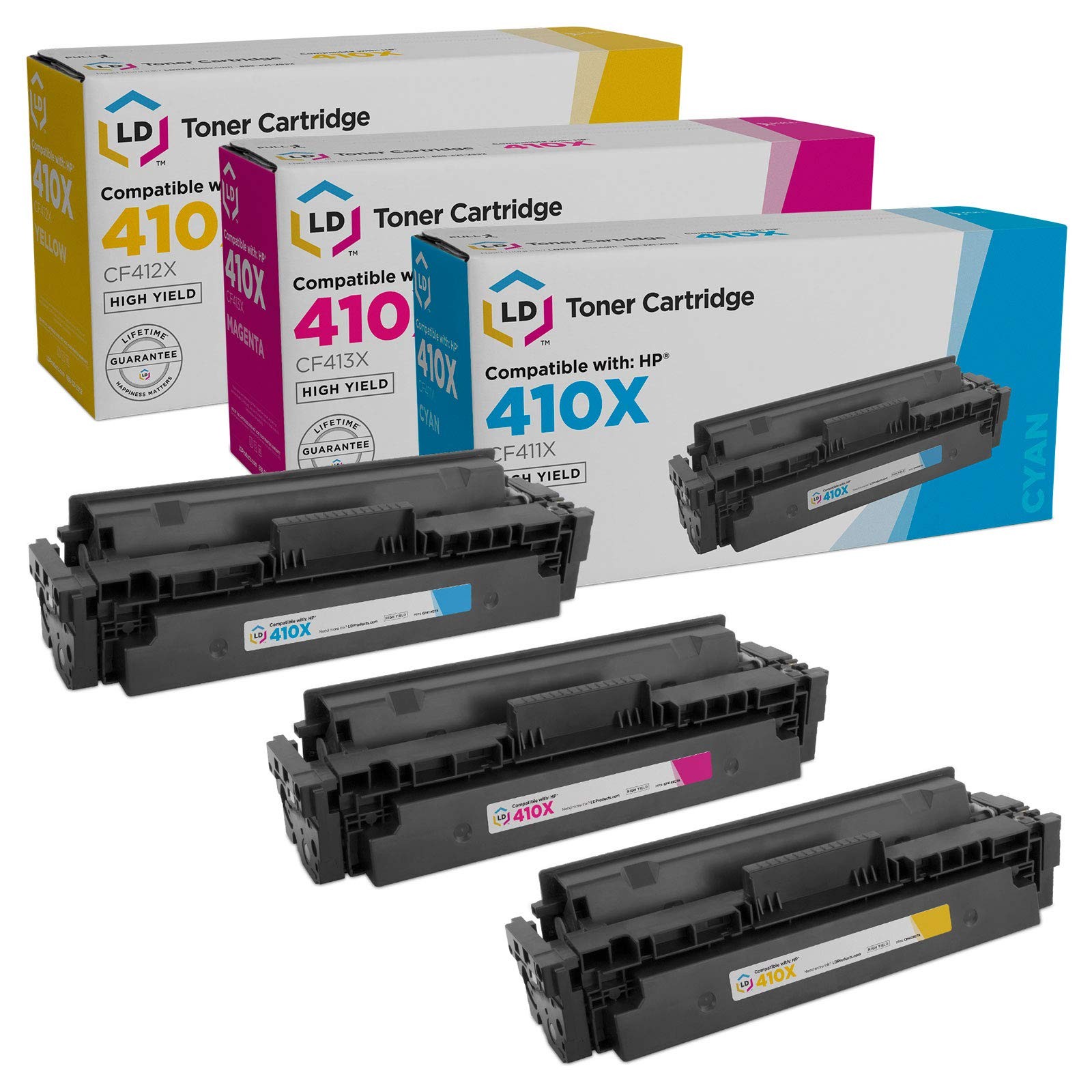 LD Compatible Replacements Fits for HP 410X 3PK: 1 CF411X/1 CF413X/1 CF412X