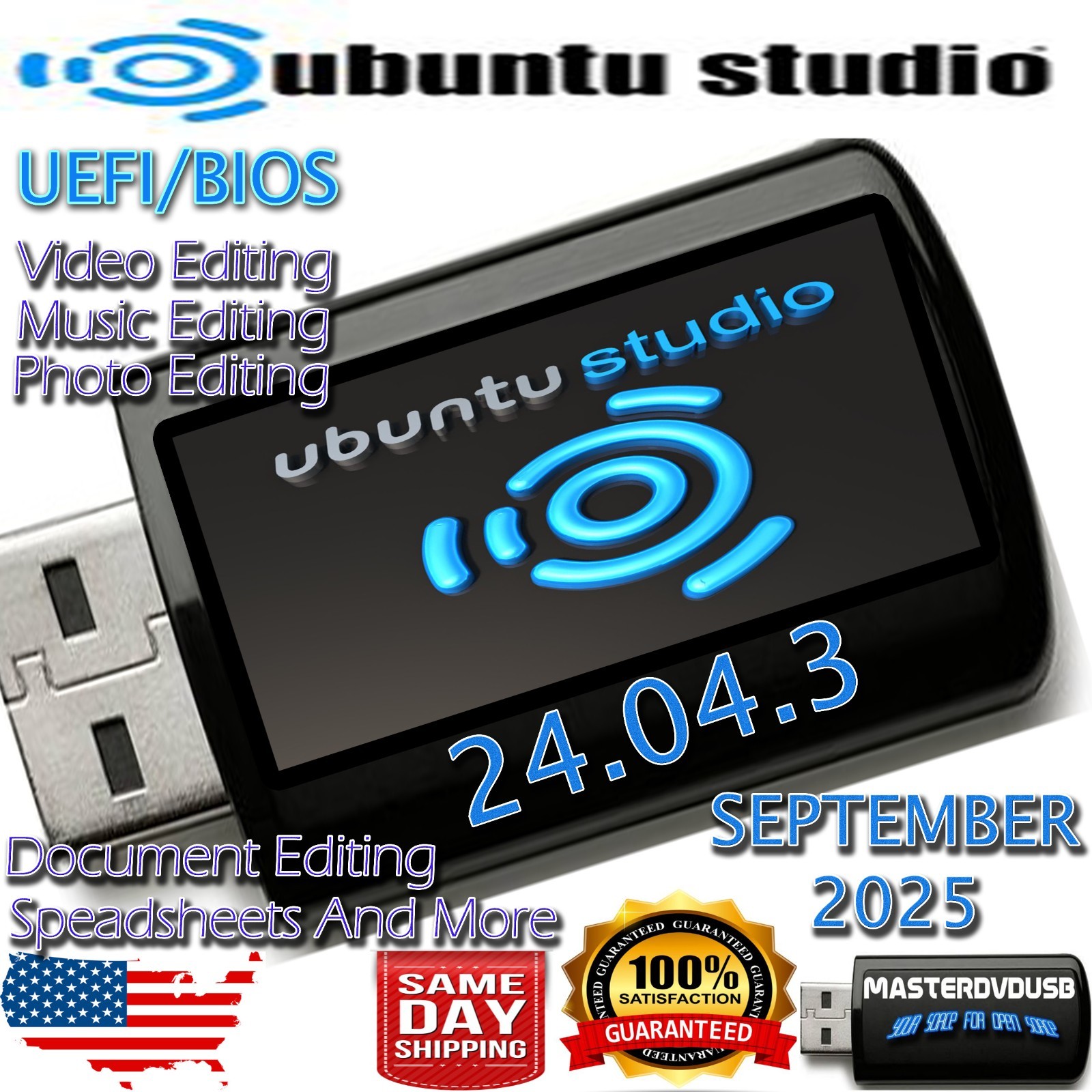 Ubuntu Studio 24.04.3 LTS Bootable USB Live Installer – Multimedia Powerhouse