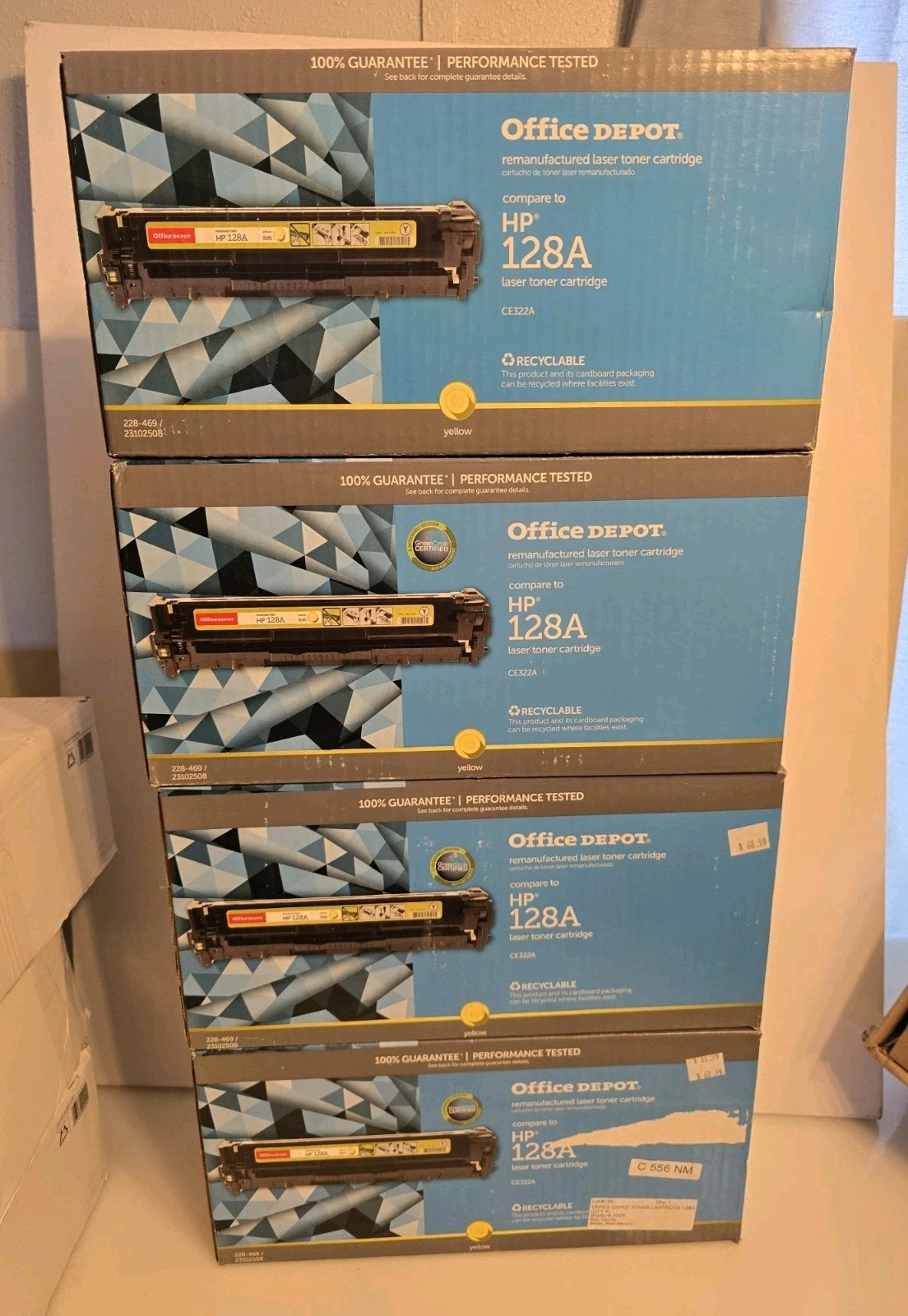 Lot of 4 Office Depot HP 128A Laser Toner Cartridge Yellow New Sealed Open Box
