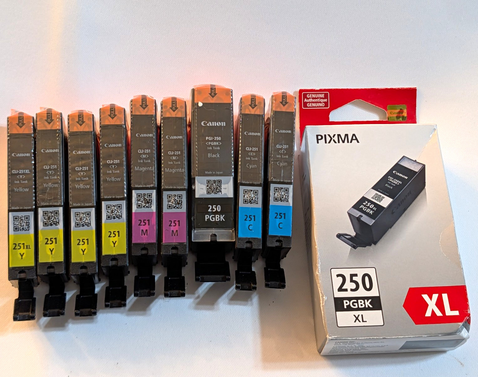 Canon Genuine PIXMA PGBK250XL, & CLI-251 Color Ink Cartridges Set Of 10