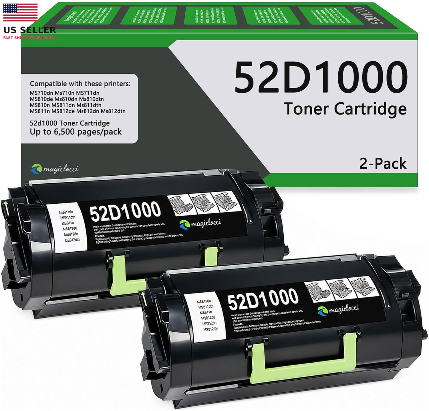 52D1000 Black High Yield Toner Cartridge (2-Pack) Replacement for Lexmark 52D10