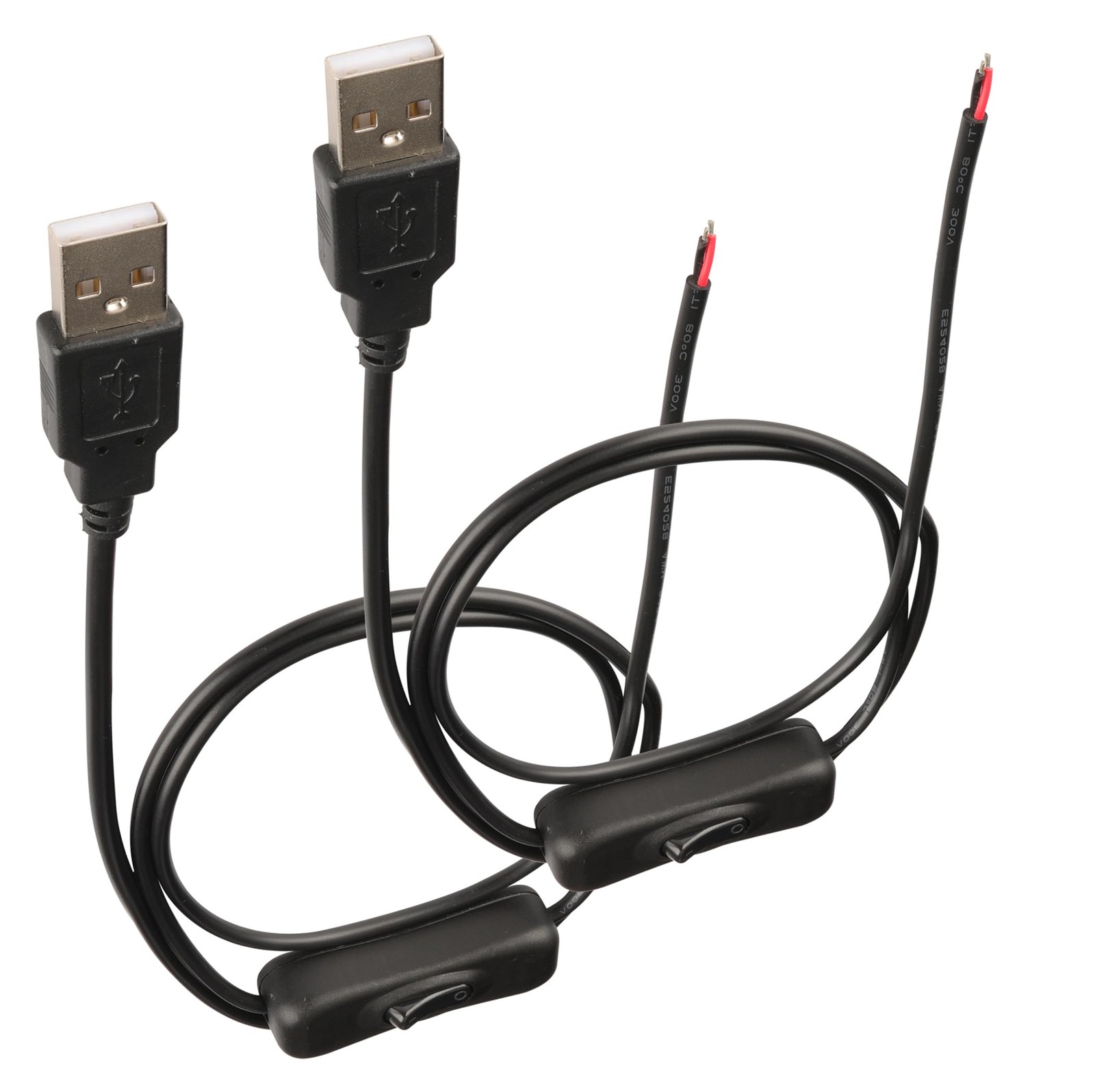 HCFeng DC 2-pin USB Cable with ON/Off Switch 2.0 A Male 1 meter, Black 