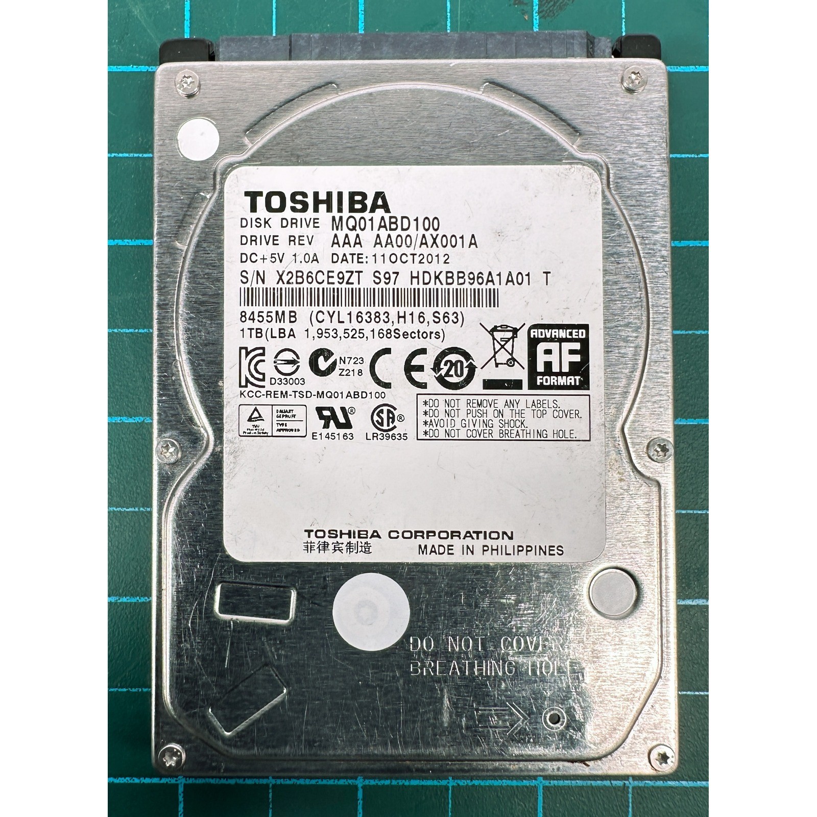 Toshiba 1TB Internal Hard Drive 2.5 SATA MQ01ABD100 HDD TESTED WORKING FORMATED