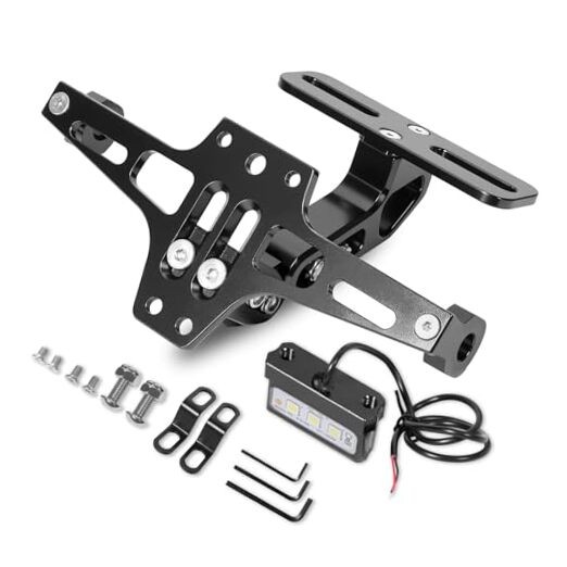 Motorcycle License Plate Bracket Fender Eliminator With LED Light, CNC Black