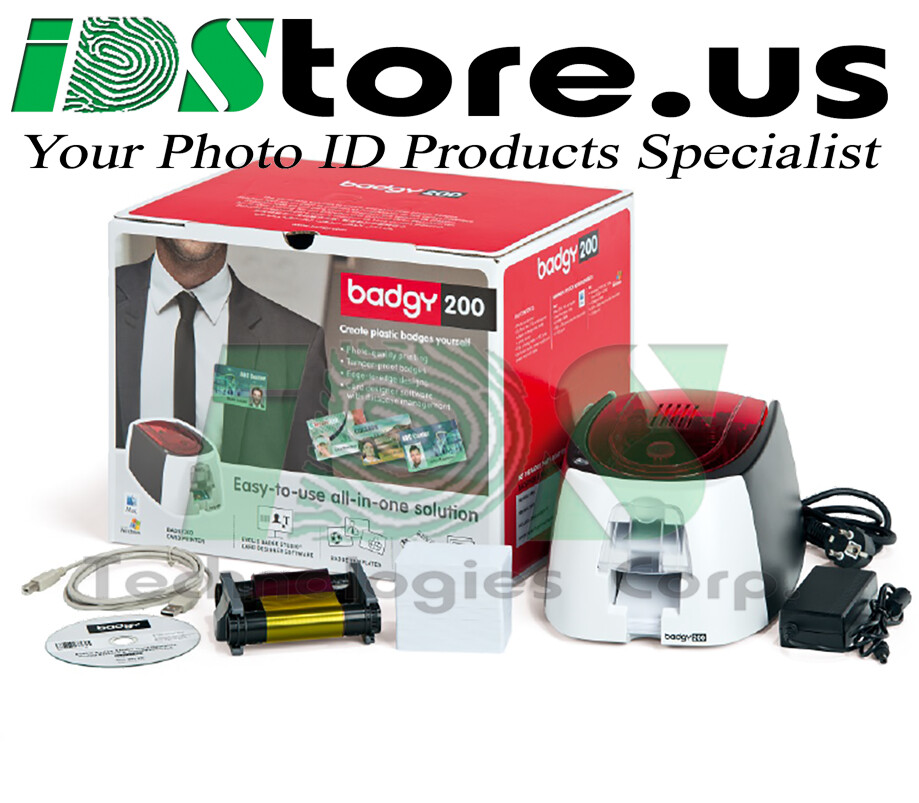 NEW Evolis Badgy200 Single-Sided ID Card Printer - B22U0000RS