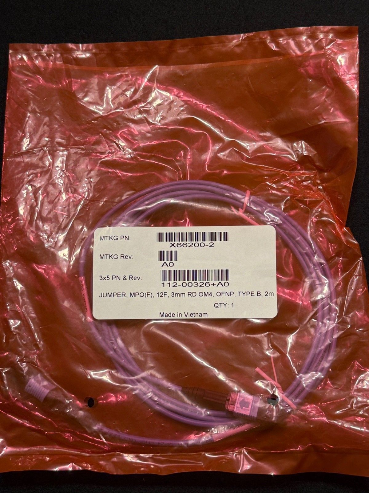 Netapp X66200-2  2M 12F MPO MTP Plenum Fiber Cable Patch Jumper  OM4 OFNP Type B