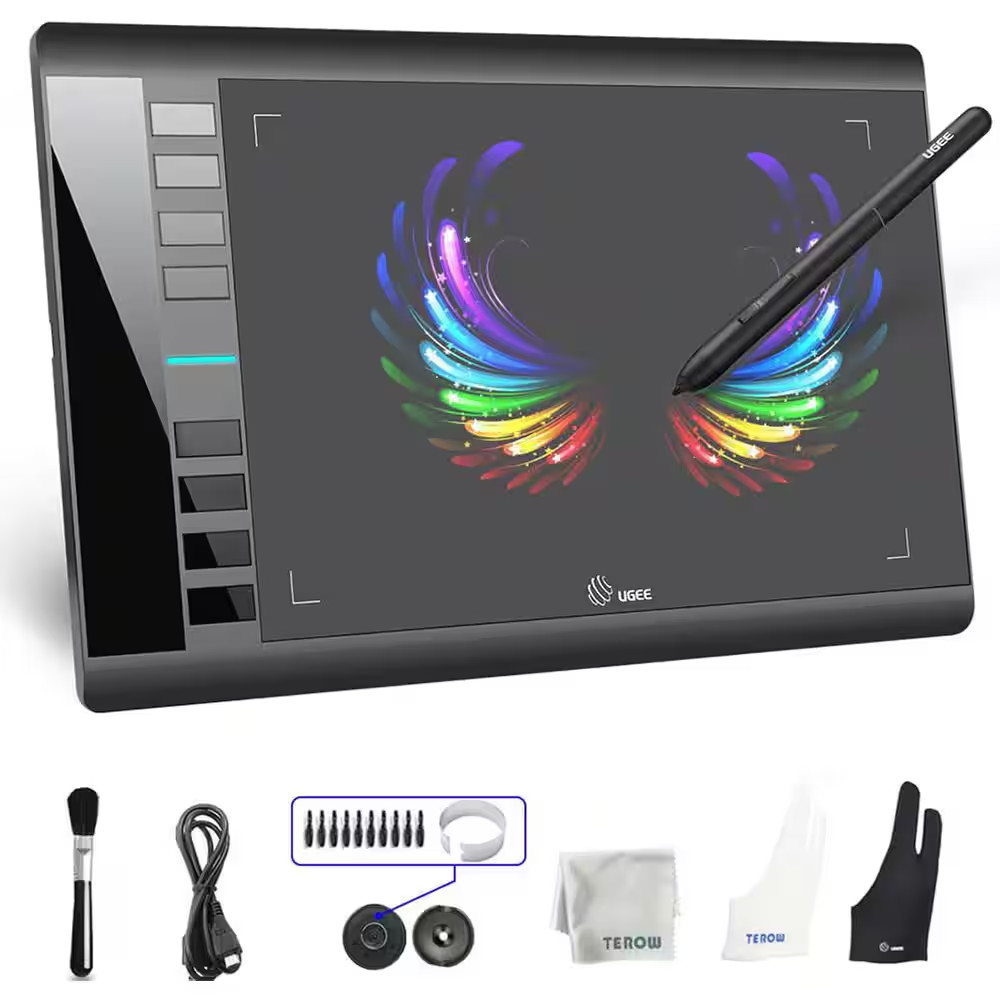 10 X 6 Inch Large Graphics Drawing Tablet with 8 Hot Keys 8192 Level Pen and Com