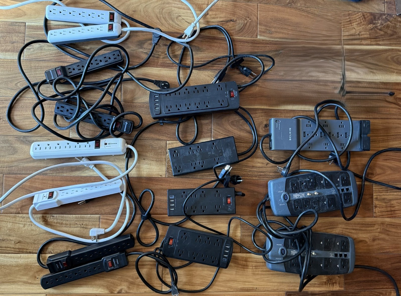 Lot of 15 Power Strips & Surge Protectors – Belkin, Tripp Lite, USB, Mixed