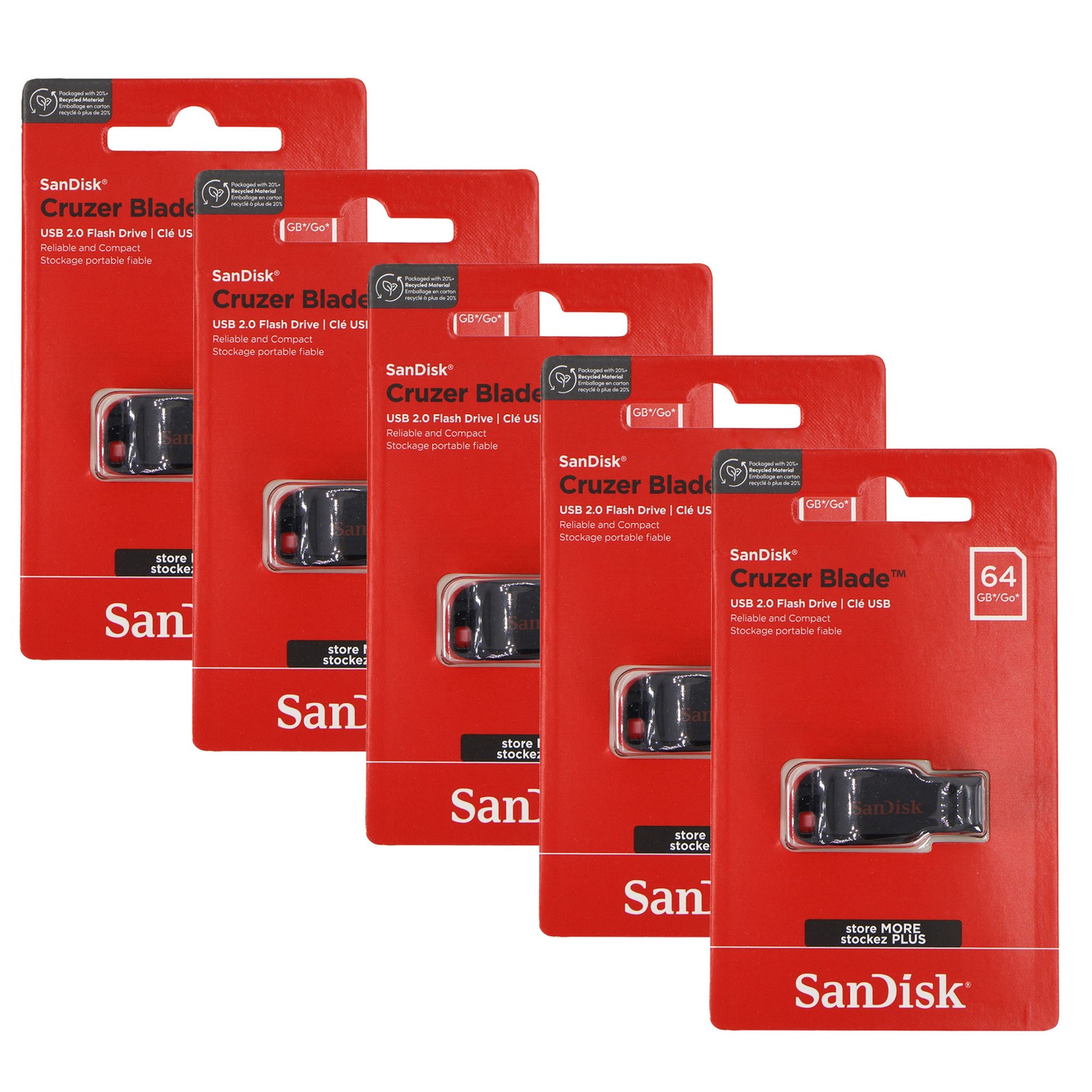 5x SanDisk Cruzer Blade USB Flash Drive - 64GB (Red)