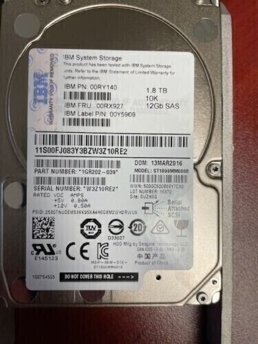 IBM 1.8TB 00MN526 00RX927 1.8TB 10K 12Gb/s 2.5" SAS V3700 HARD DRIVE