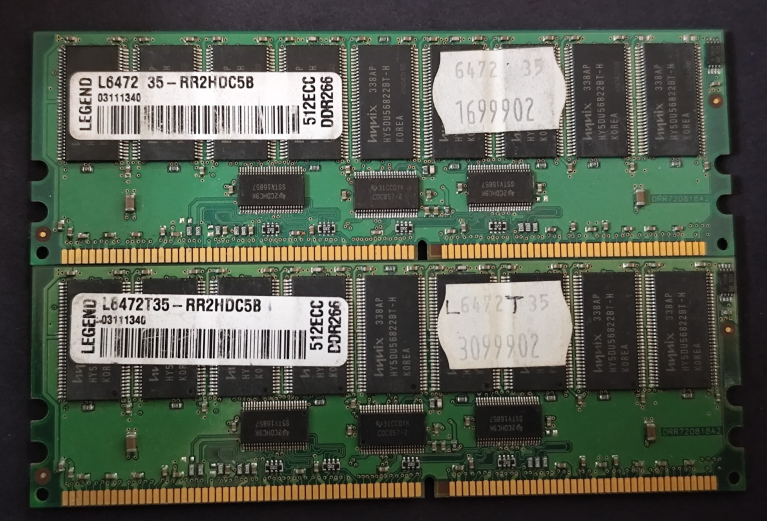 1GB Vintage Legend (2 X 512MB) PC2100 REG ECC L6472T35-RR2HDC58 Memory
