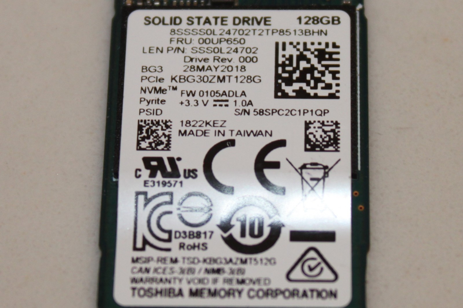 Lot of 130 Ssd M.2 128gb Pcie Nvme drives. Combination of Toshiba and Kioxia.