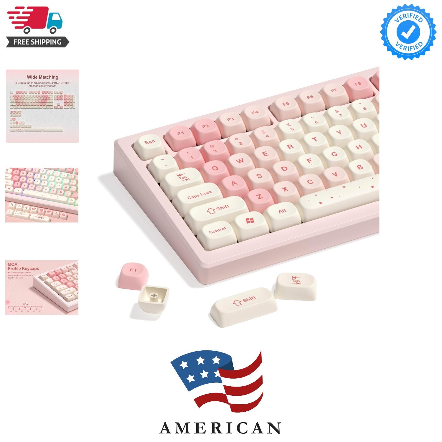 Cute PBT Keycaps Set,Pink Cherry Blossom,MOA Profile keycaps 60 75 100 Percen...