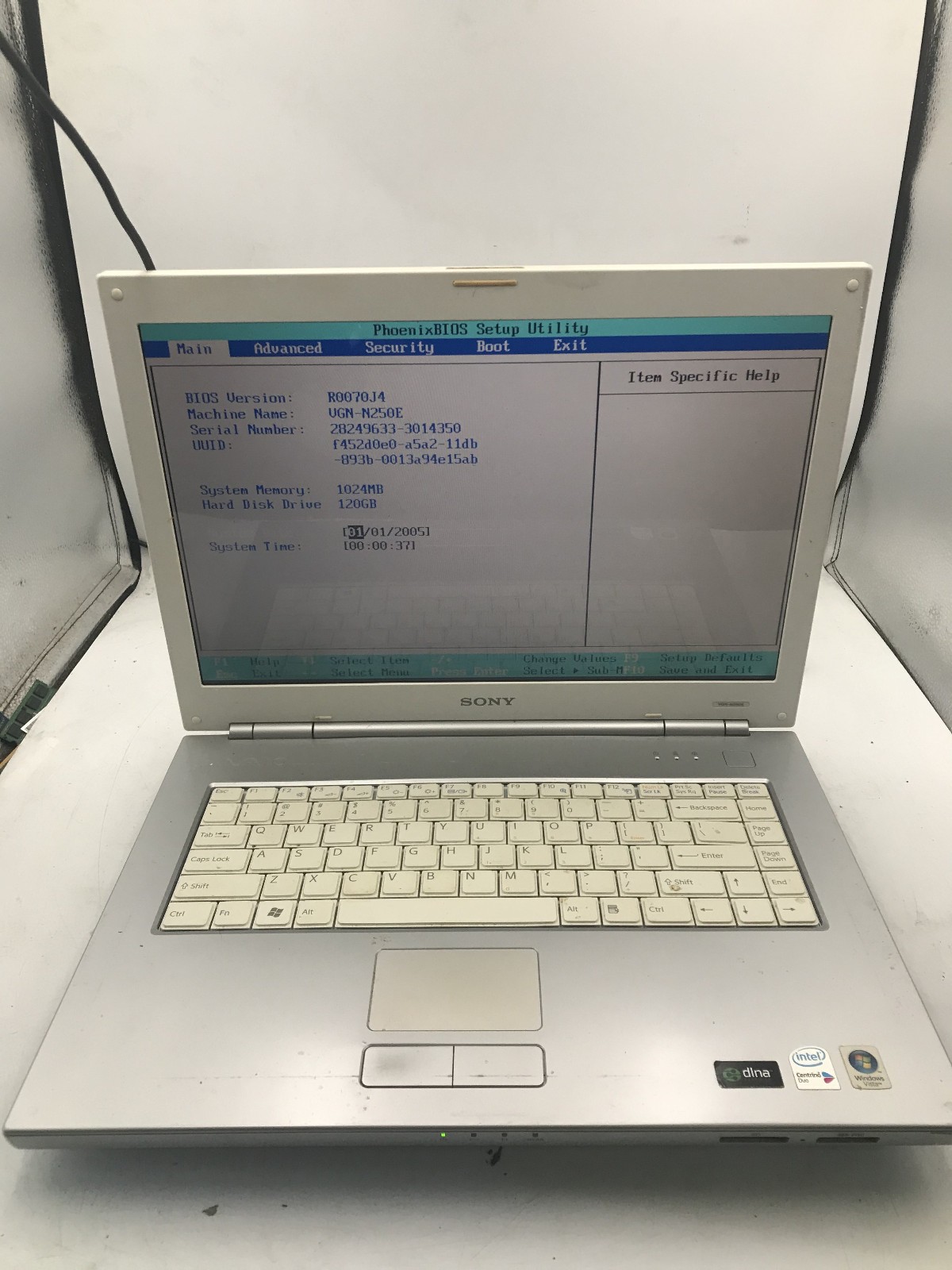 SONY PCG 7X1L - BOOTS TO BIOS - INTEL CENTRINO DUO - 1GB RAM - READ - BB