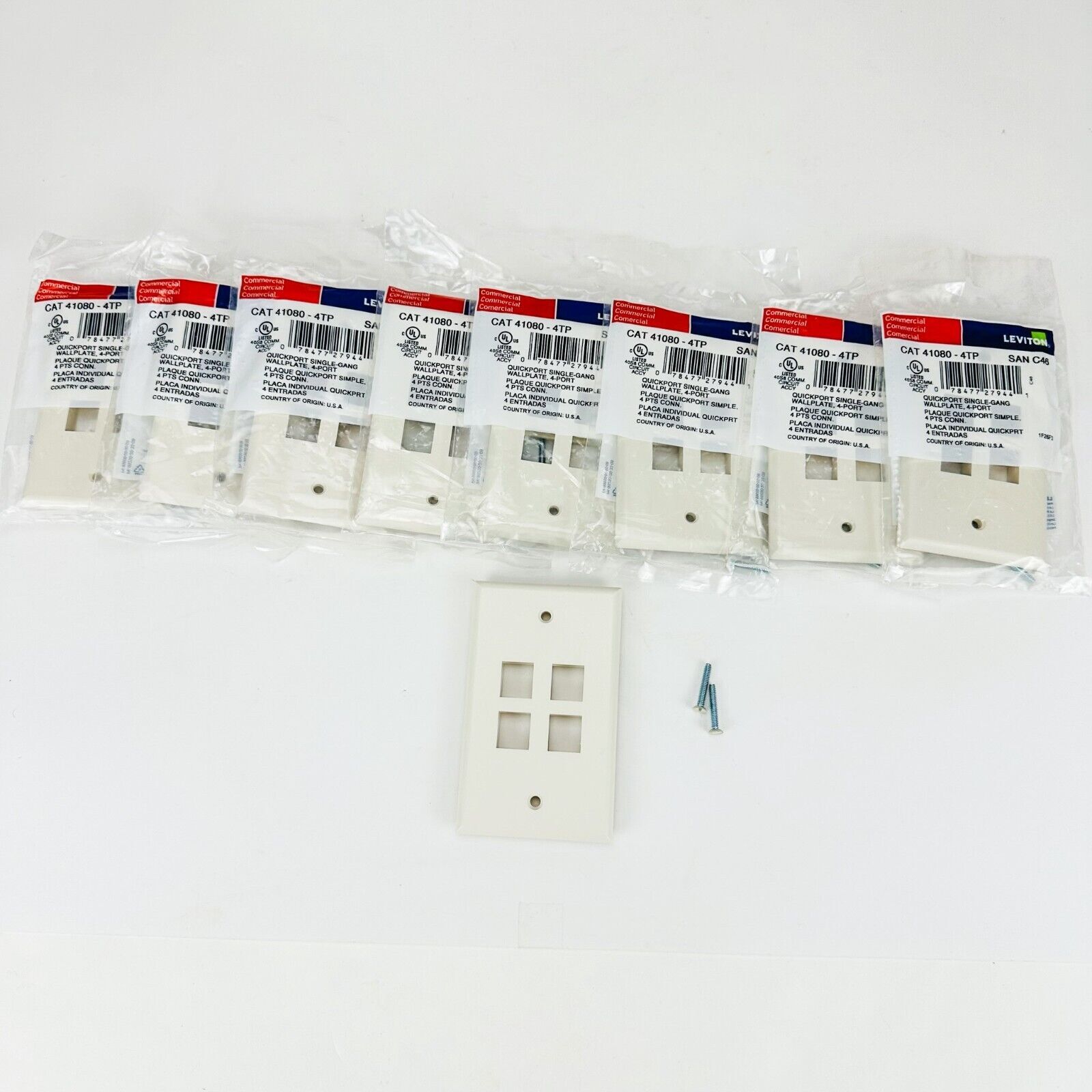 Leviton 41080-4TP Quickport Single Gang Wall Plate 4 Port Lt Almond Lot of 9