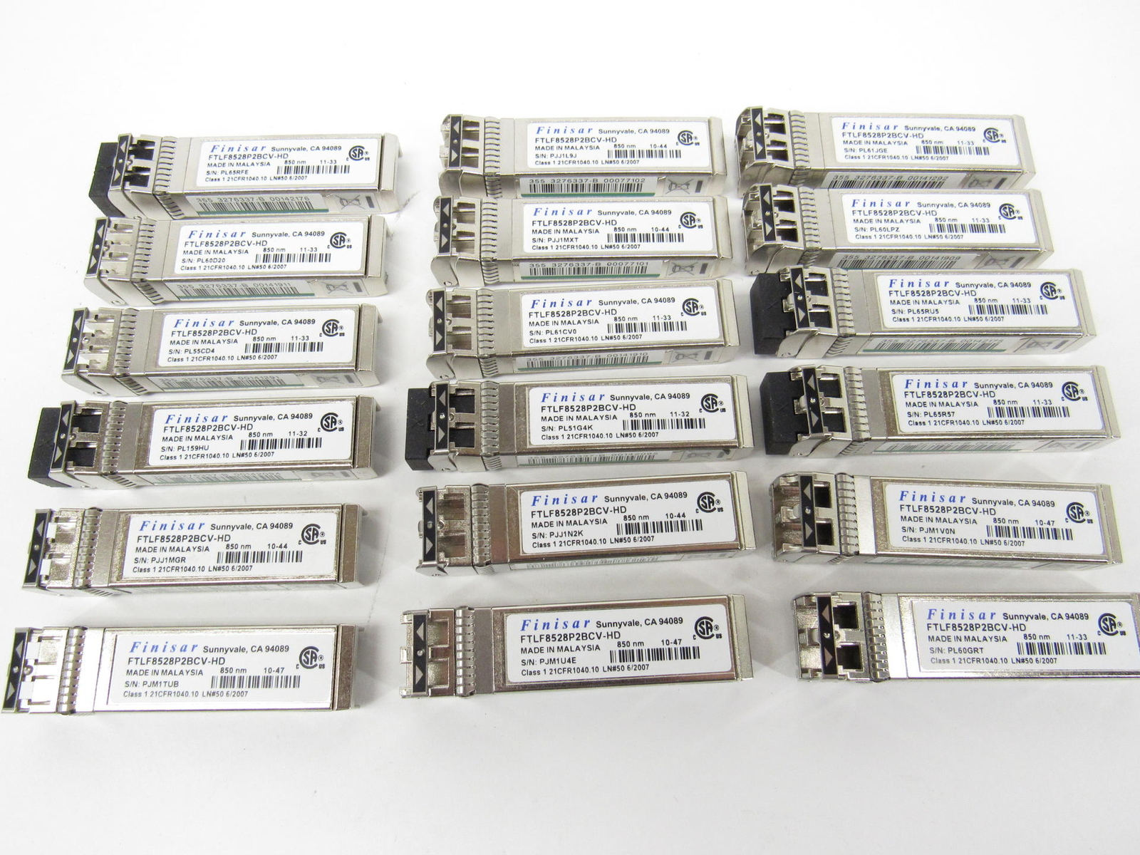 18x Finisar FTLF8528P2BCV-HD 8Gb/s SWL SFP+ 850nm Optics Transceiver Module 18