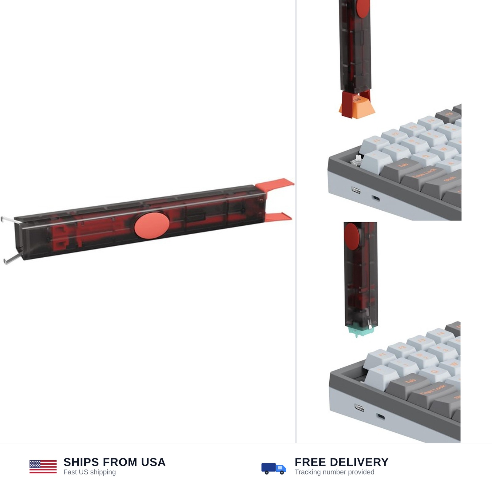 GATERON Twins 2 in 1 DIY Tool Switch Puller Keycap Puller Integrated(Red)