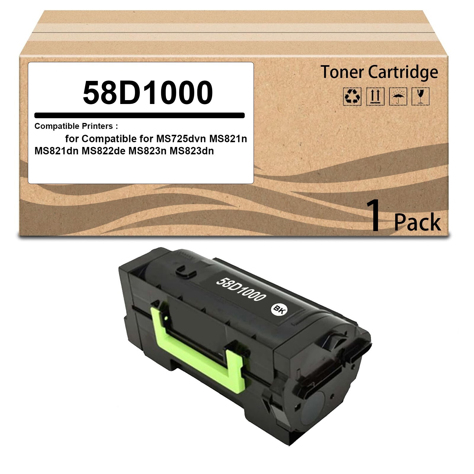 1  Pack 58D1000 Toner Cartridge Compatible for MS725 MS821 MS822 MS823 MS824