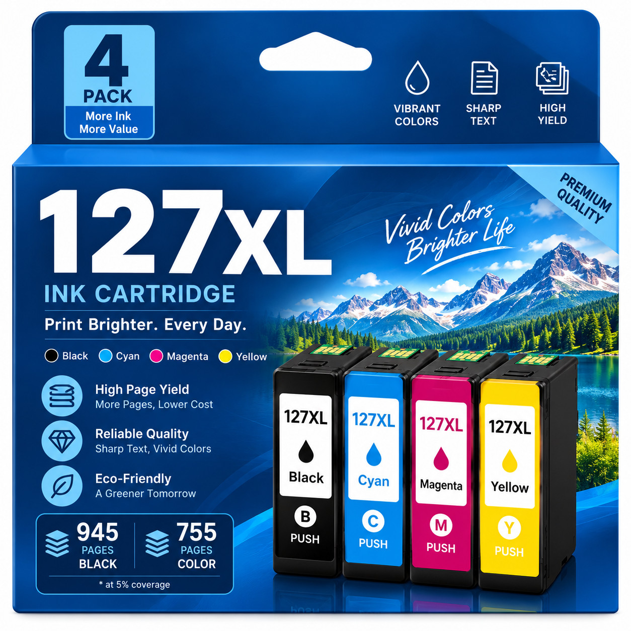 127XL 127 xl Ink Cartridges 4Pack For T127 WorkForce  845 645 WF-3530 3540 7010