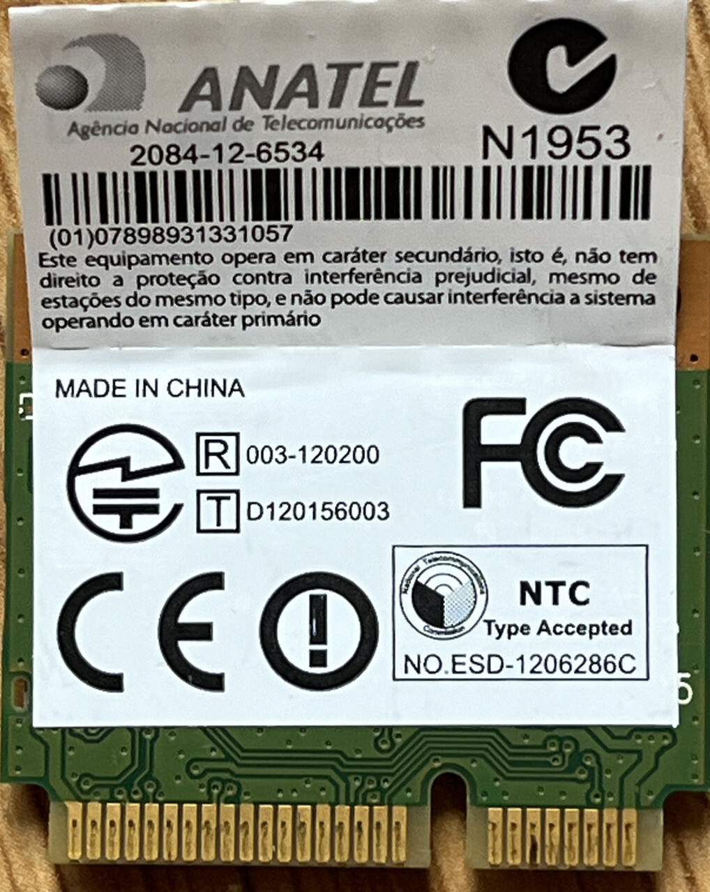 Genuine Anatel Qualcomm Atheros Laptop Wireless Wi-Fi Card QCWB335 2084-12-6534