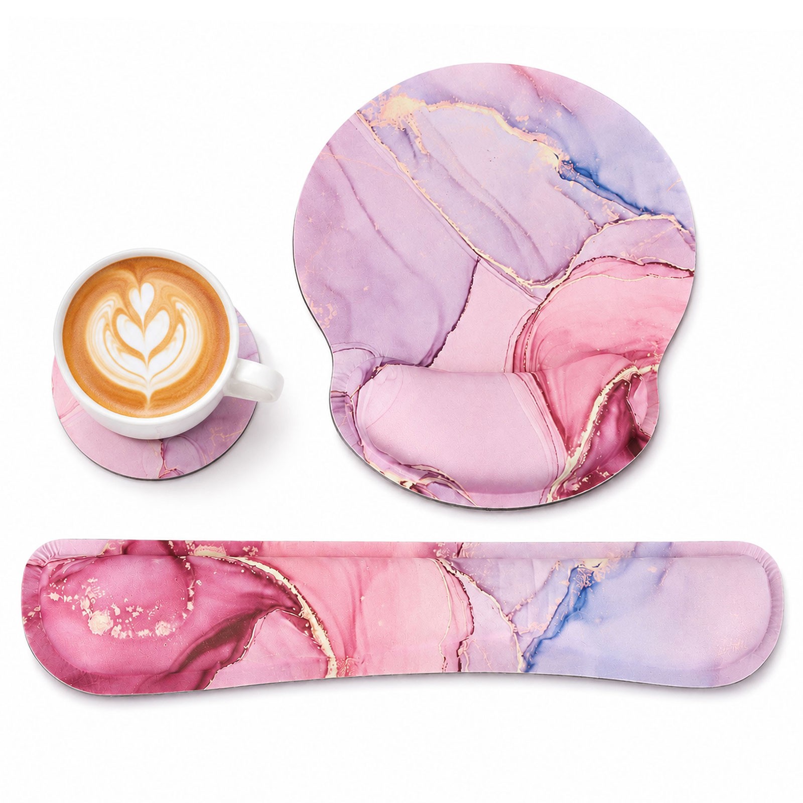 Ergonomic Wrist Rest Set Keyboard Mouse Support Pad with Cup Coaster Memory Foam