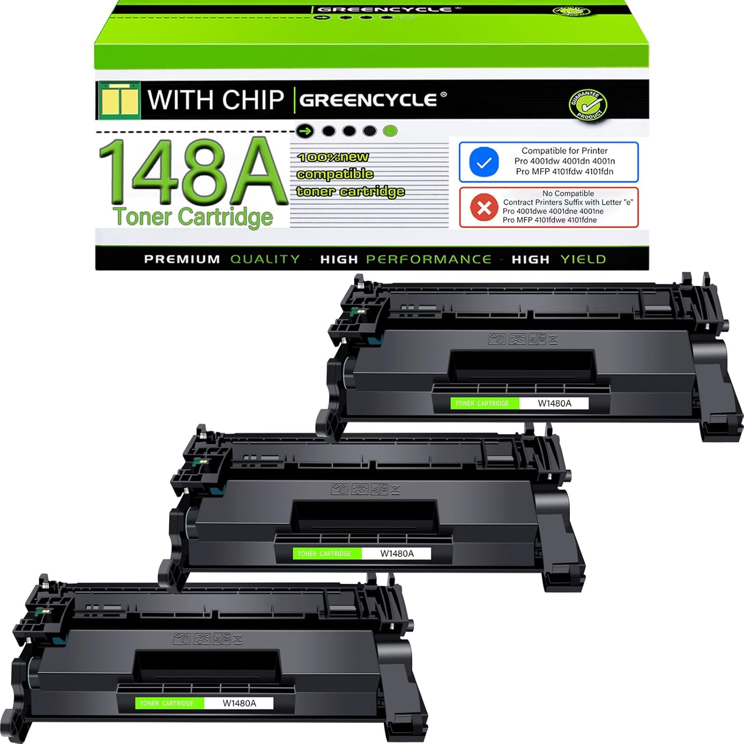 3PK 148A Toner Cartridge with Chip for HP LaserJet Pro 4001dw 4001n MFP 4101fdw
