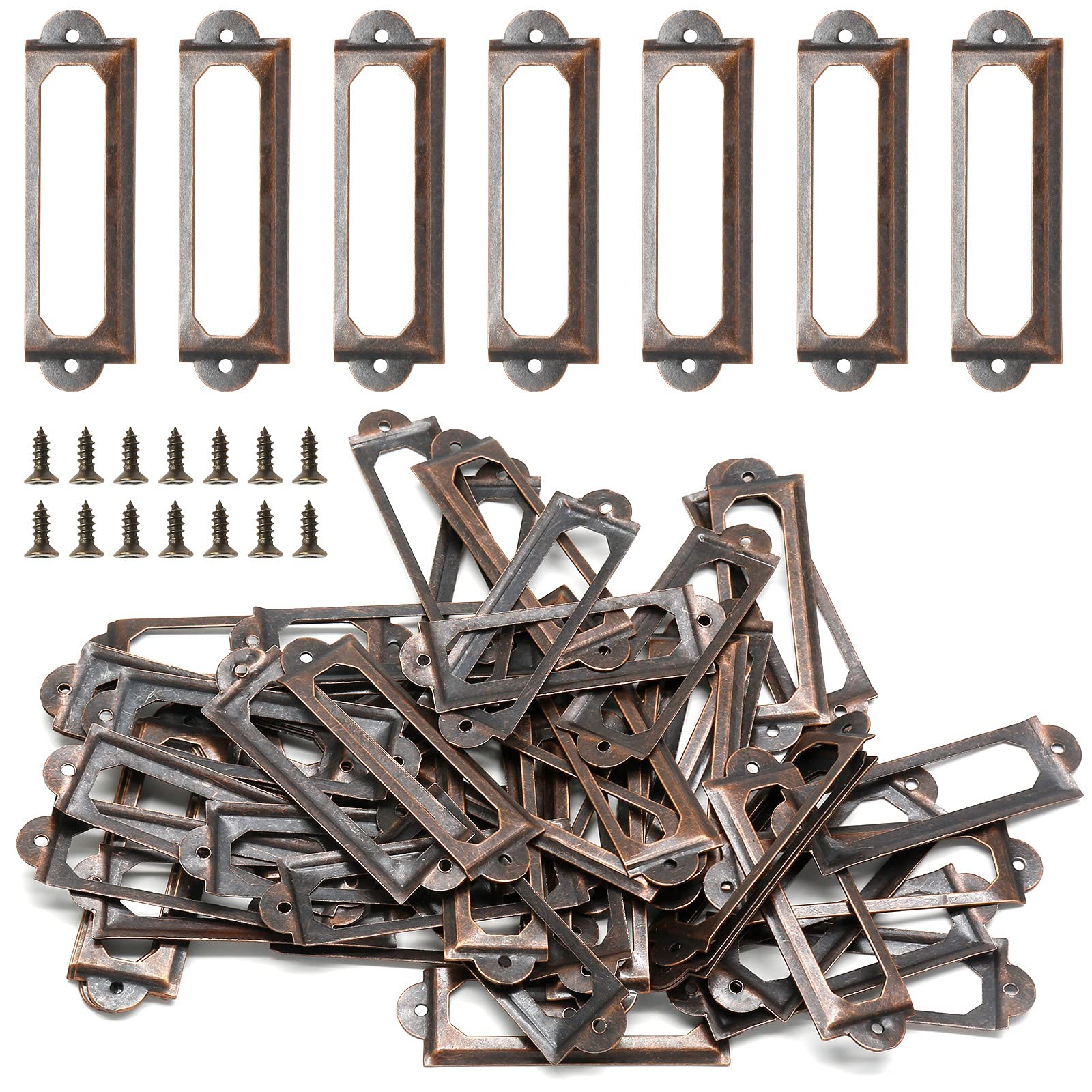 50 PCS Metal Label Holders 60x17mm Red Bronze with Screws