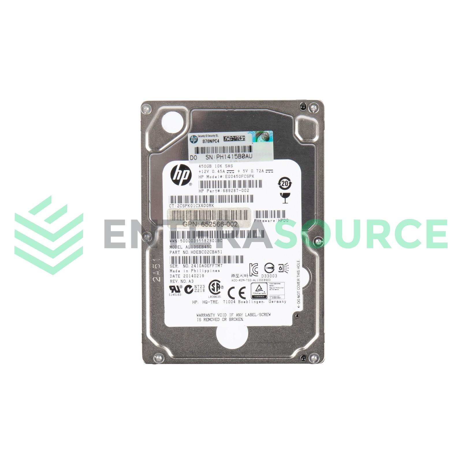 HPE 689287-002 450GB 10K SAS SFF 6Gbps ENT DP Hard Drive