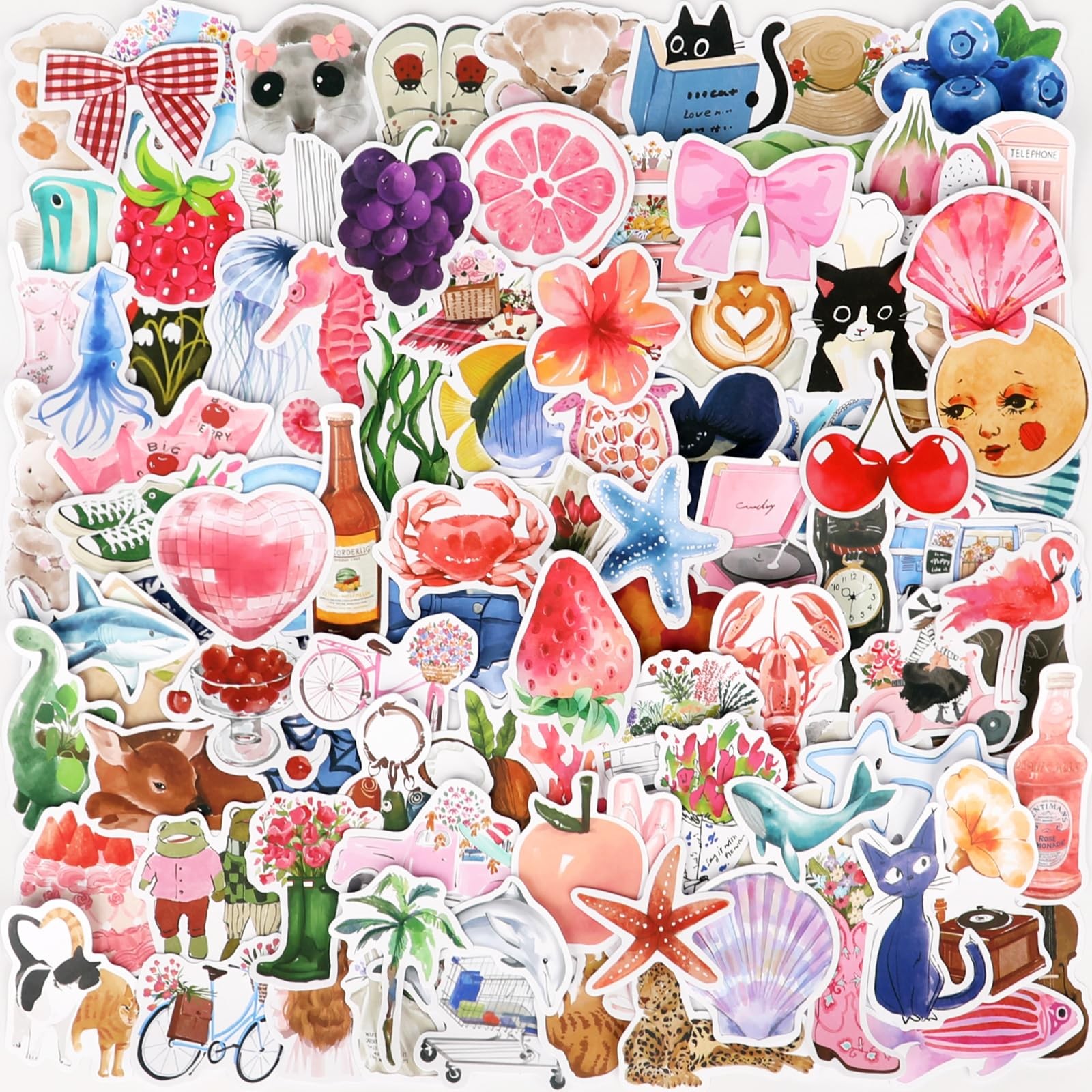 100 Pcs Cute Aesthetic Stickers Watercolor Coquette Sticker Pack Pink 