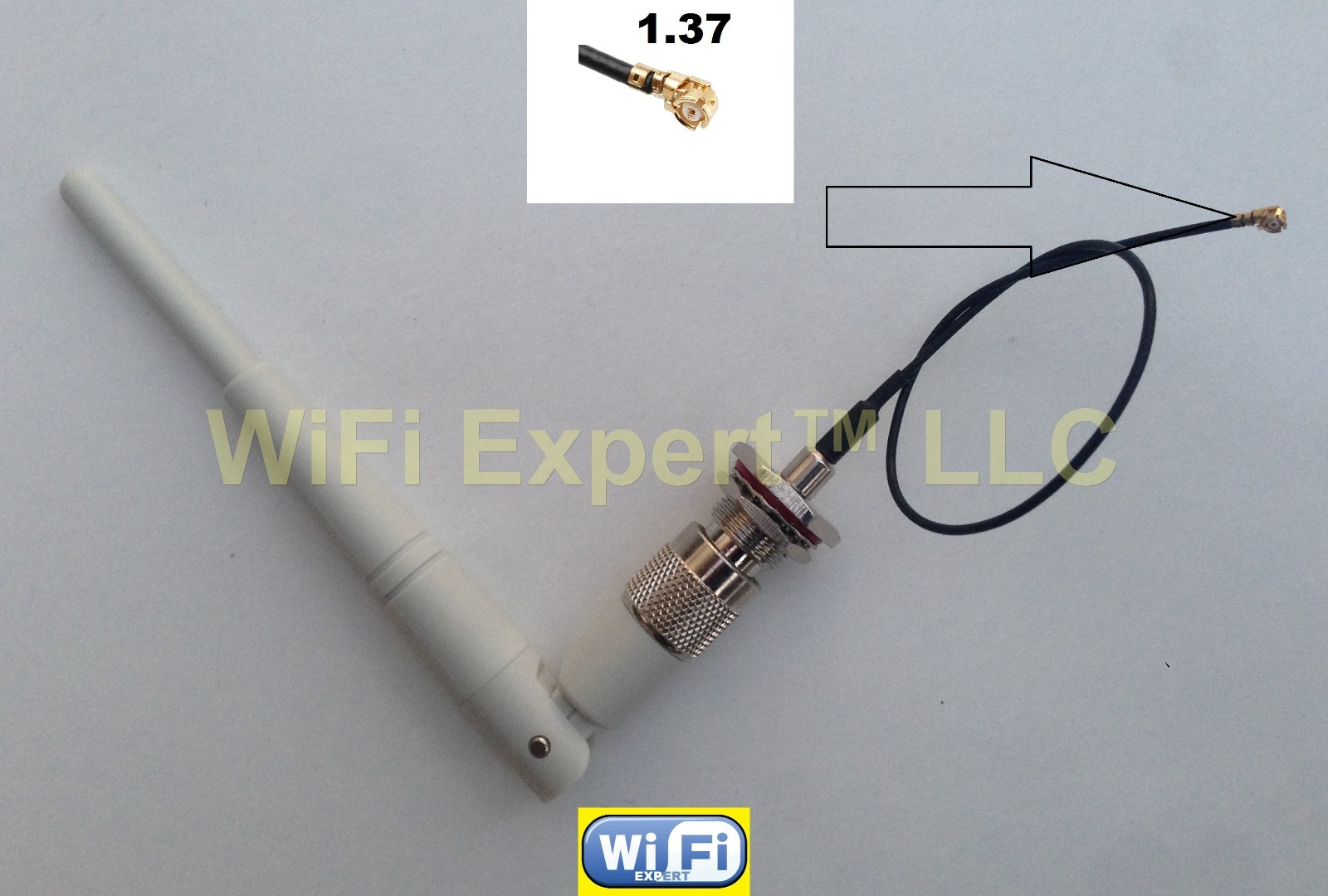 1 White Dual Band WiFi 5dBi Antenna TNC 2.4Ghz 5Ghz with 8" U.Fl IPX Cable 1.37