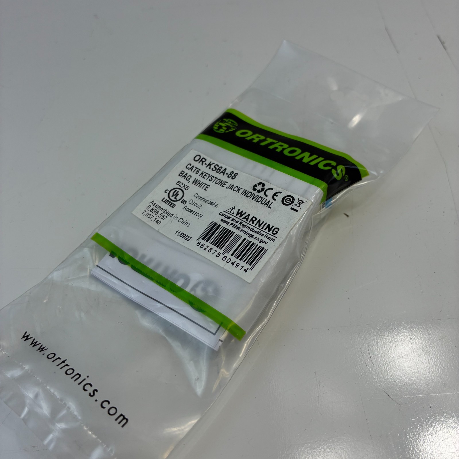 ORTRONICS OR-KS6A-88 CAT 6 Keystone Jack  White