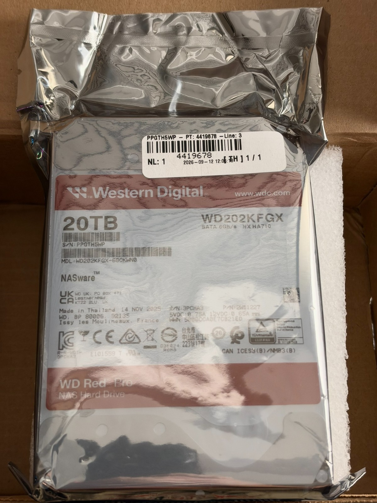 Western Digital 20TB WD Red Pro NAS Internal Hard Drive HDD - WD202KFGX