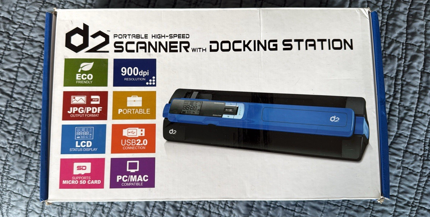d2 Mobile Portable Scanner w/ Docking Station 900dpi USB 2.0