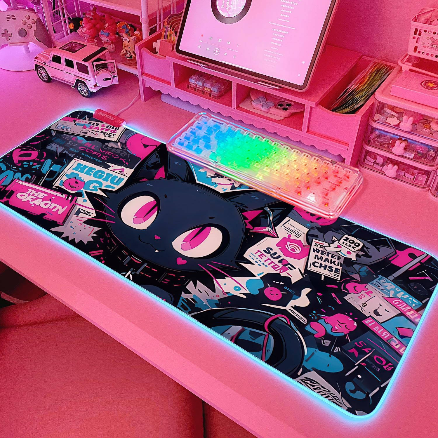 Pink RGB Gaming Mouse Pad 31.5X12 Inch PC XL Large Extended Glowing Led Light up