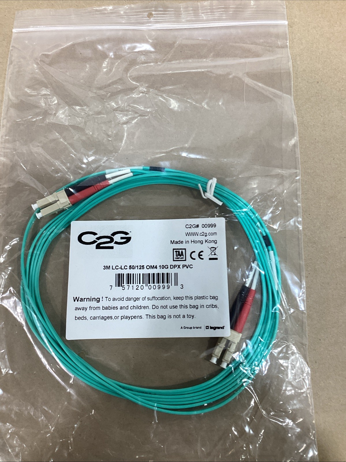 10 Pack - Legrand C2G Fiber Optic Cable 3M LC-LC 50/125 OM4 10G DPX PVC Duplex