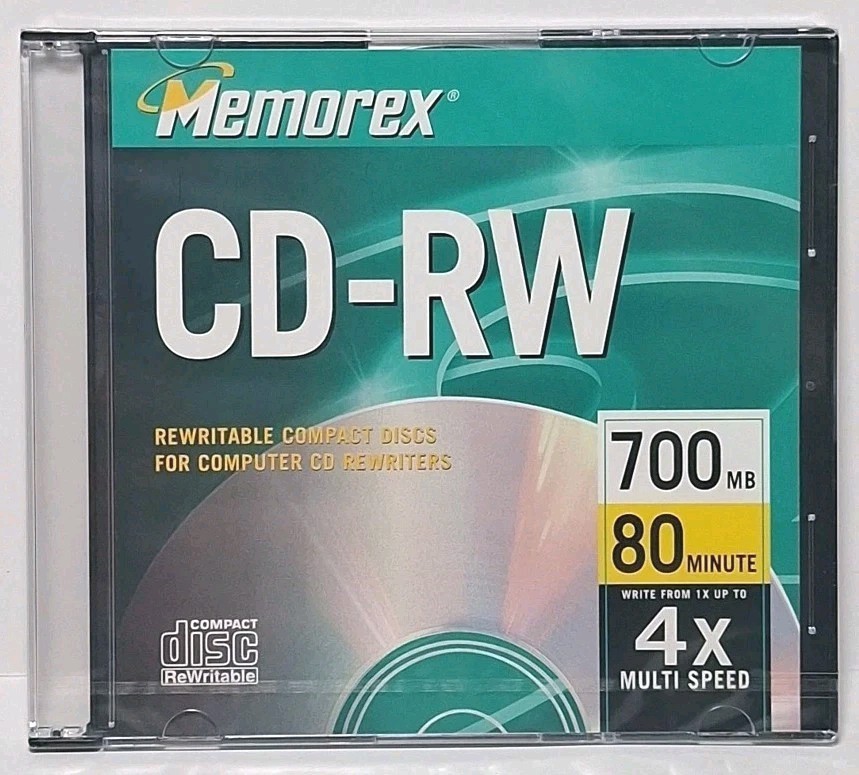 1 Memorex CD-RW Rewritable Disc in Case 700MB 80min 4X NEW Factory Sealed 