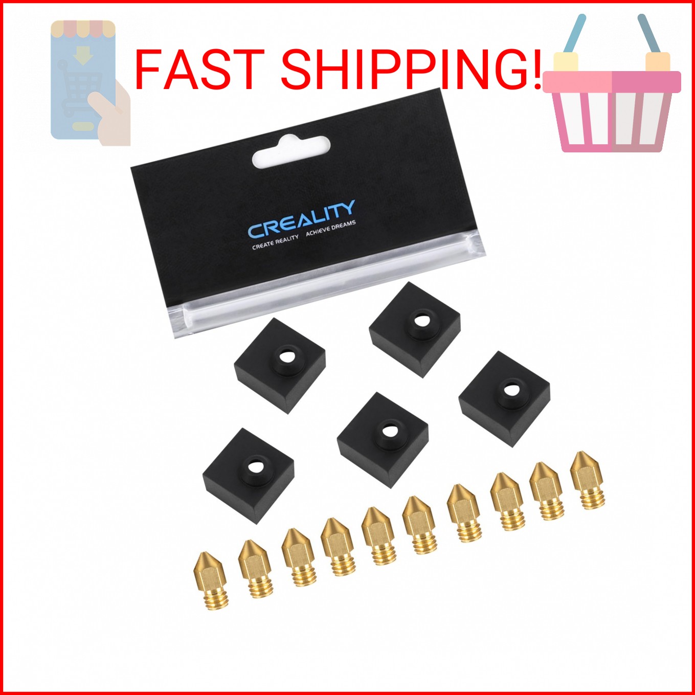 Creality Original 10pcs 0.4mm Nozzle with 5pcs Silicone Sock, for Ender 3/Ender