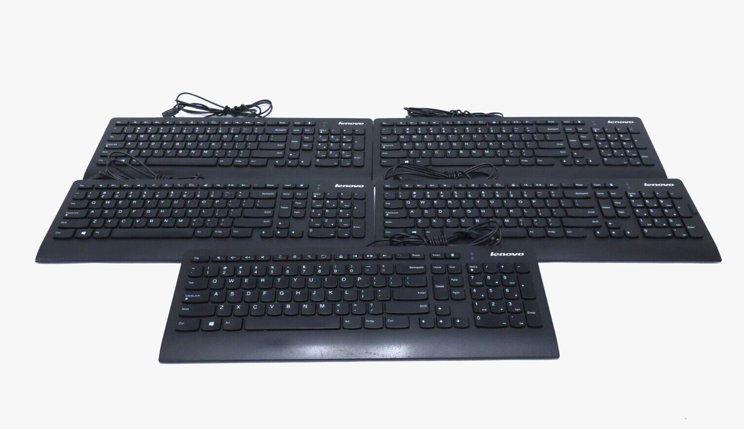 Lot of 5 Lenovo SK-8821 Black Slim USB Wired Desktop PC Keyboard