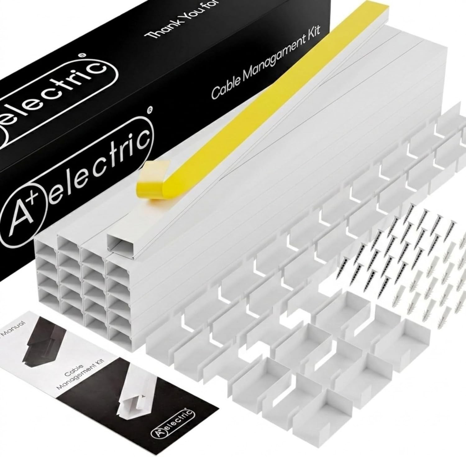 Cord Cover Full Kit, 26ft/315in Self-Adhesive Cable Raceway, 20 Snap-On Channels