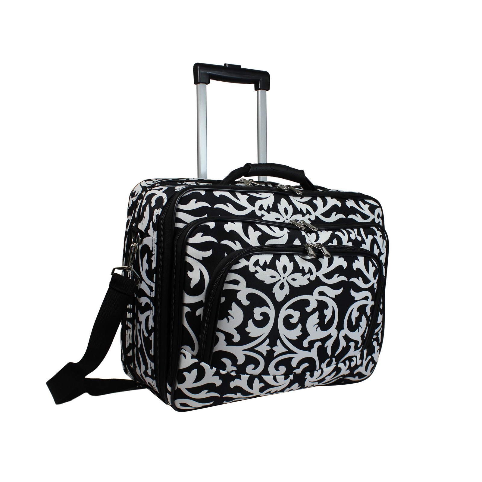 World Traveler Rolling 17-inch Laptop Case - Black Trim Damask