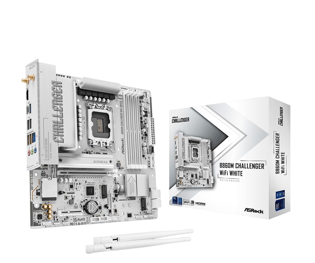 ASRock B860M Challenger WiFi White mATX Motherboard, Intel Core Ultra...