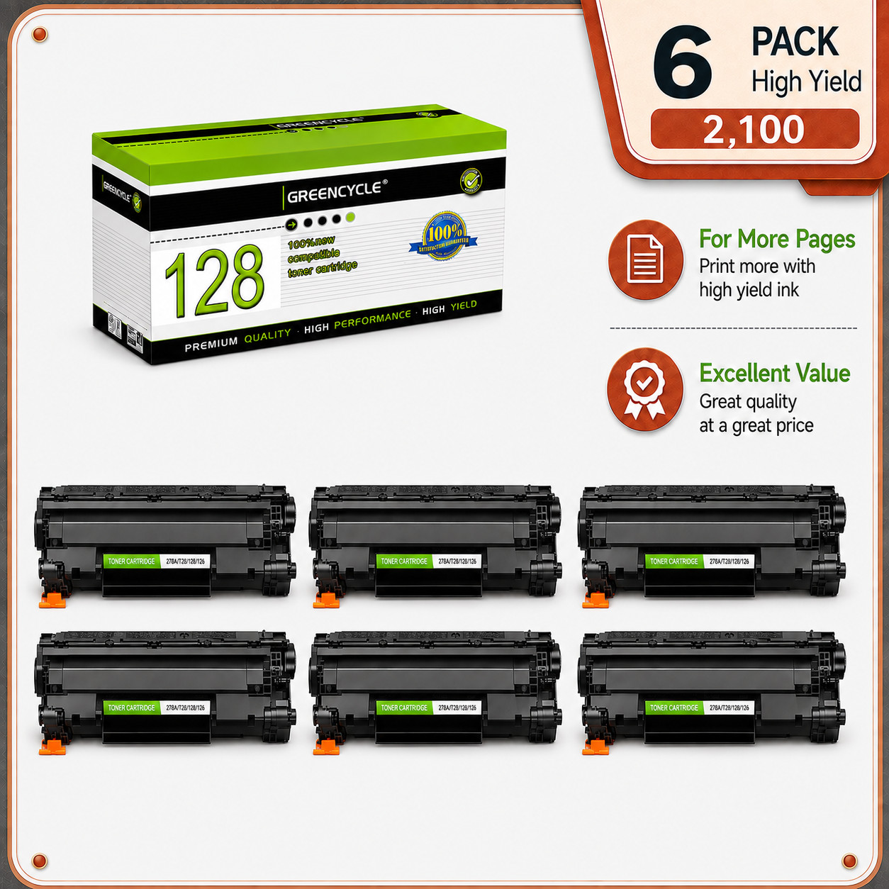 GREENCYCLE 6PK Toner Cartridge Replacement for Canon128  ImageCLASS MF4770n